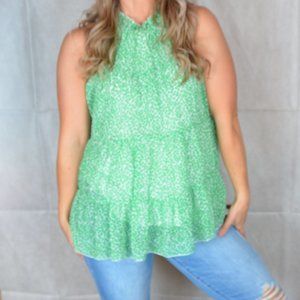 Ditsy Floral Sleeveless Frill Neck Blouse